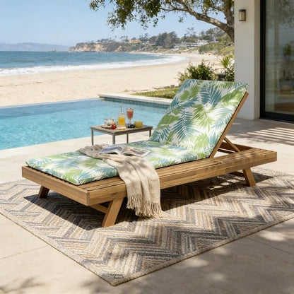 Lounge Chaise Set with Acacia Wood Frame and 2 Inch Water-Resistant Cushions for Outdoor Patio or Poolside Use