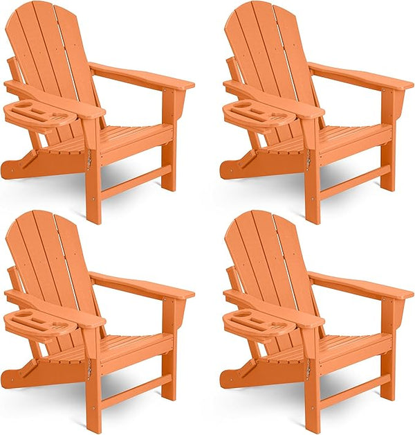 Adirondack Chair Set of 4, HDPE Folding Adirondack Chair with Multifunctional Cup Holder - Photo 1