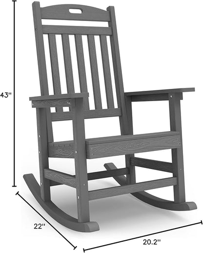 YEFU Outdoor Rocking Chair Porch: Outdoor Patio Rocking Chairs-Oversized Rocker Chair-All Weather Poly Rocker Lawn Chairs for Adult-Seat Area 22"x21"-Backrest Height 31"-380lbs Weight Capacity-Grey