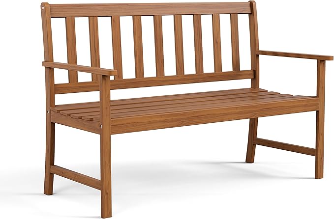 Greemotion Borkum 4-Feet Eucalyptus Solid Wood Outdoor Bench, Garden Chair for Patio Backyard Porch, Natural