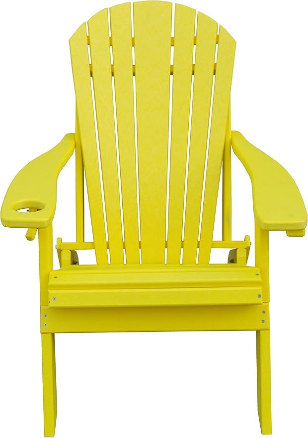 Furniture Barn USA Poly Folding Adirondack Chair with Smart Phone Holder, Lemon Yellow