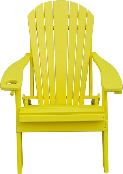 Furniture Barn USA Poly Folding Adirondack Chair with Smart Phone Holder, Lemon Yellow