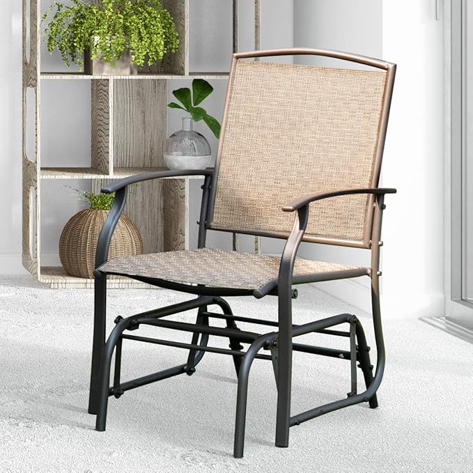 Giantex Outdoor Glider Chair W/Sturdy Metal Frame & Breathable Mesh Fabric, Porch Lounge Swing Rocking Chair for Lawn, Garden, Porch, Backyard, Poolside, Patio Glider for Outside