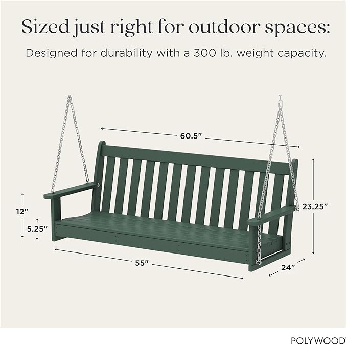 POLYWOOD Vineyard 5-Foot Porch Swing, Heavy Duty HDPE Outdoor Hanging Bench, Patio Swing for Adults Kids - Photo 3