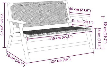 48" Grey Acacia Wood Outdoor Bench Patio Seating for 2, Weather-Resistant Garden Chair with Clean Lines Contemporary Style for Garden Patio Balcony Porch