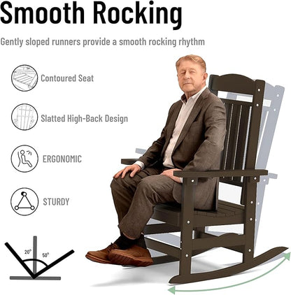 Outdoor Rocking Chairs Set of 6, Oversized High Back Patio Rocking Chairs, All Weather Porch Rocking Chairs for Outside. Coffee