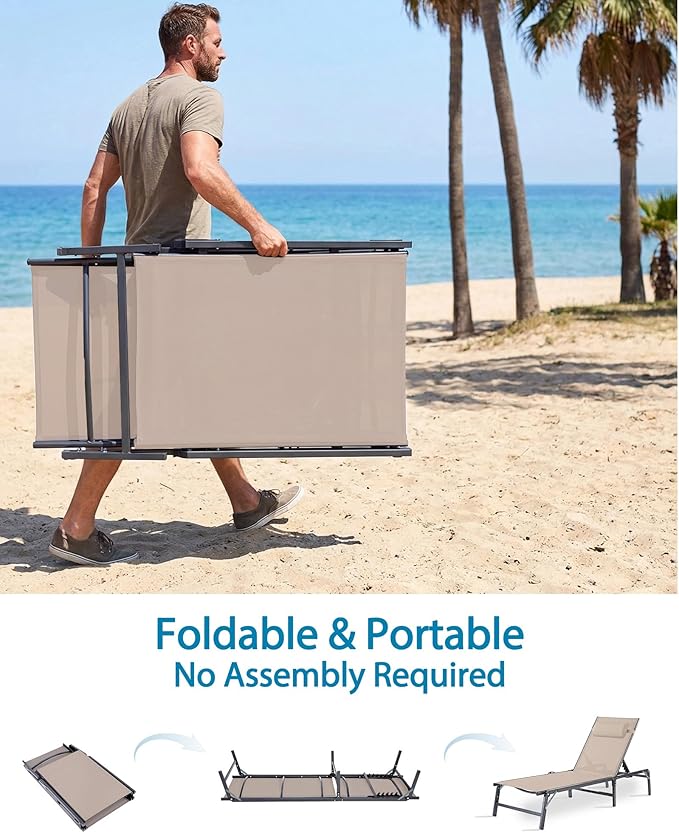 Foldable Chaise Lounge Chair with Cup Holder - Photo 7