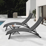 MoNiBloom Outdoor Chaise Lounge Set of 3, Black Aluminum Frame Adjustable Lounge Chairs with Folding Side Table - Photo 4