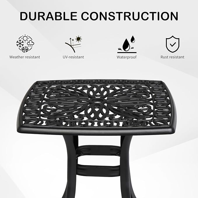VINGLI 21" Cast Aluminum Outdoor Side Table with Umbrella Hole, All Weather Patio Side Table Bistro Table for Balcony - Photo 5