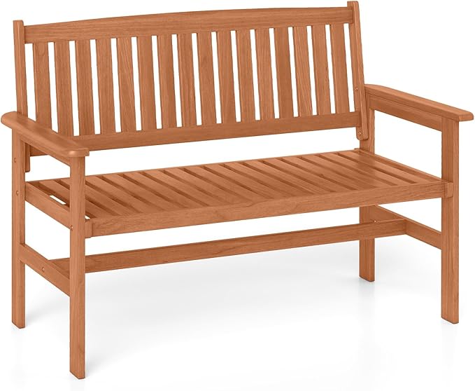 Tangkula Wooden Garden Bench, 2-Person Patio Loveseat with Slatted Backrest and Comfortable Armrests, Outdoor Bench for Porch, Backyard and Park, 530 lbs Weight Capacity