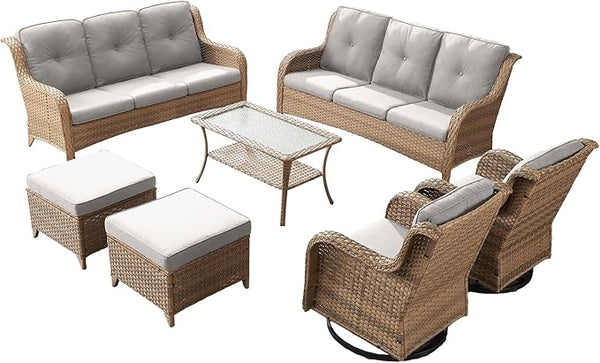 Rilyson Patio Furniture Swivel Chairs Set - 7 PC Wicker Rattan Outdoor Sectional Conversation Sets with 2 Rocking Chairs - Photo 1