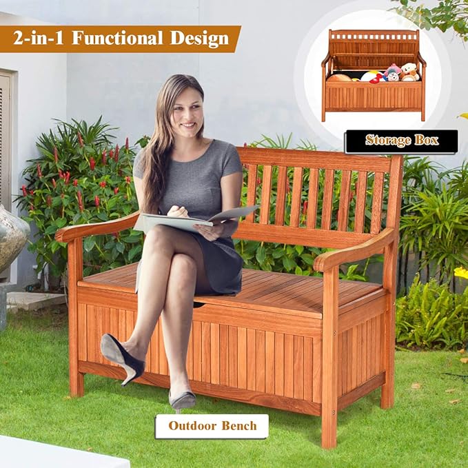 Tangkula Outdoor Wood Storage Bench Deck Box - Photo 6