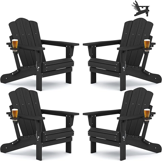 KINGYES Adjustable Folding Adirondack Chair Set of 4, 3-Position Reclining Adirondack Chairs with Cup Holder - Photo 1