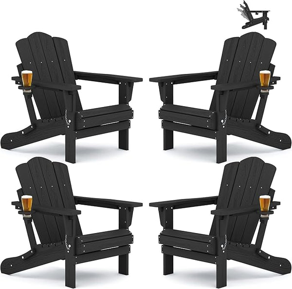 KINGYES Adjustable Folding Adirondack Chair Set of 4, 3-Position Reclining Adirondack Chairs with Cup Holder - Photo 1
