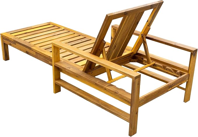 Polibi Acacia Wood Outdoor Lounge Chair with 3-Position Adjustable Backrest - Photo 5
