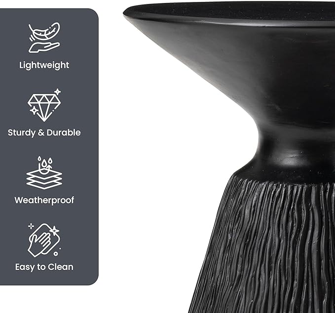 HOMPUS Outdoor Concrete Side Table, Morden End Table Mushroom Shaped, Patio Round Coffee Accent Table, Decor Garden Stool for Livingroom, Balcony, Pool, Color Black