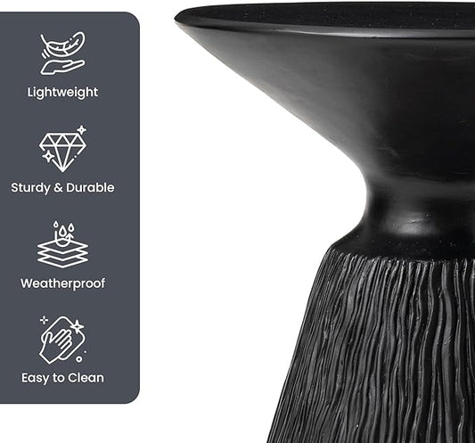 HOMPUS Outdoor Concrete Side Table, Morden End Table Mushroom Shaped, Patio Round Coffee Accent Table, Decor Garden Stool for Livingroom, Balcony, Pool, Color Black