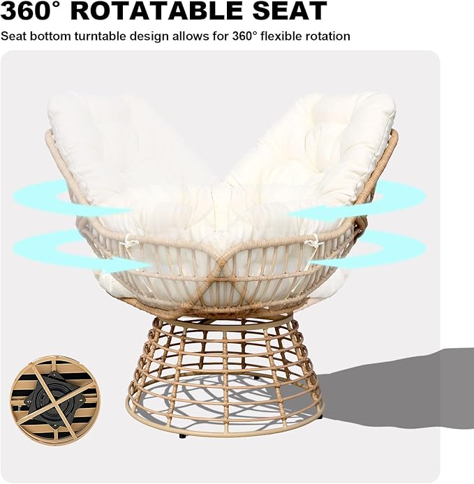 Swivel Chairs for Outside Patio Set of 3, 360 Degree Swivel Pe Wicker Luxury Lounger Chair with 20" Side Table - Photo 3