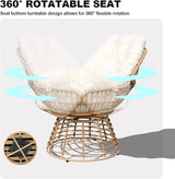 Swivel Chairs for Outside Patio Set of 3, 360 Degree Swivel Pe Wicker Luxury Lounger Chair with 20" Side Table - Photo 3