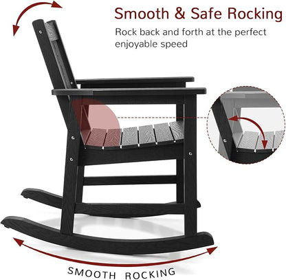 Stoog All-Weather Patio Rocking Chairs Set of 4, Porch Rocker with 400 lbs Weight Capacity, for Both Outdoor and Indoor, Black