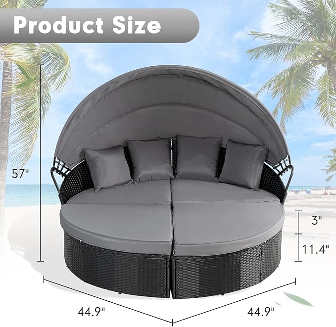 SUNCROWN Outdoor Patio Round Daybed with Retractable Canopy - Photo 2