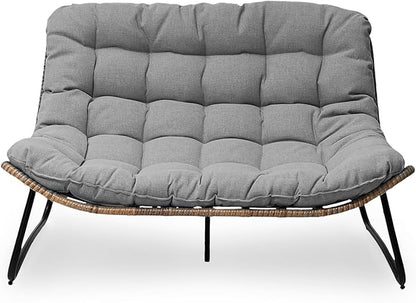 Crestlive Products Outdoor Loveseat 2PCS, Patio Conversation Set, All-Weather Boho Rattan Patio Furniture with Soft Cushion for Balcony, Poolside, Backyard (Without Table)