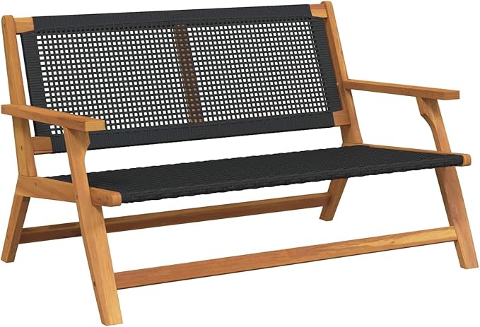 Modern Garden Bench 48 in Outdoor Wood Patio Seating 2 Person Acacia Chair for Deck Balcony and Backyard