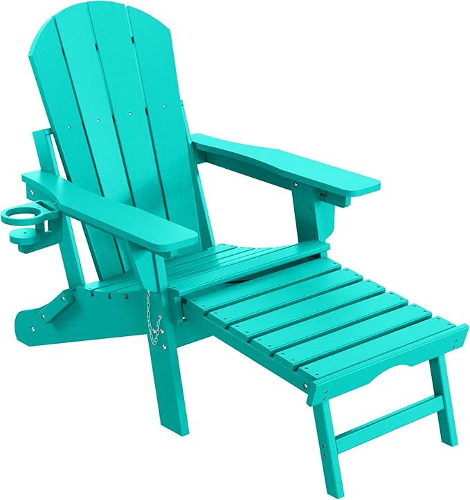 WestinTrends Malibu Folding Adjustable Adirondack Chair with Retractable Ottoman and Cup Holder (Set of 2), Turquoise