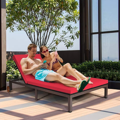 COSTWAY 2-Person Patio Rattan Lounge Chair Chaise Recliner Adjustable Cushion