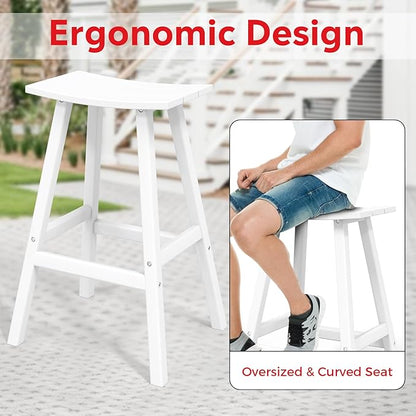 Costaelm All-Weather Bar Stools Set of 3, 29" Height Outdoor Bar Stools, Adirondack Poly Patio Bar Stool for Patio, Deck, Kitchen Counter and Garden, White