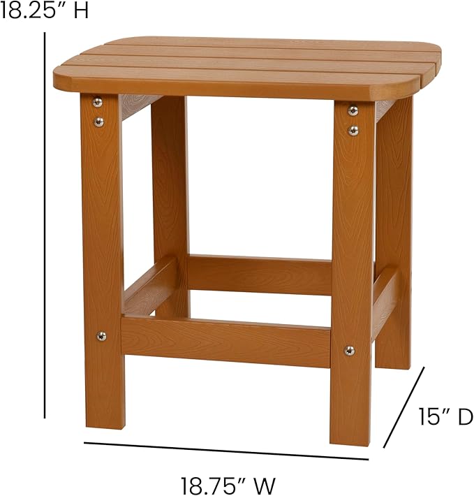 Flash Furniture Charlestown Tiered Commercial Poly Resin Adirondack Side Table - Teak - All-Weather - Indoor/Outdoor - Photo 3