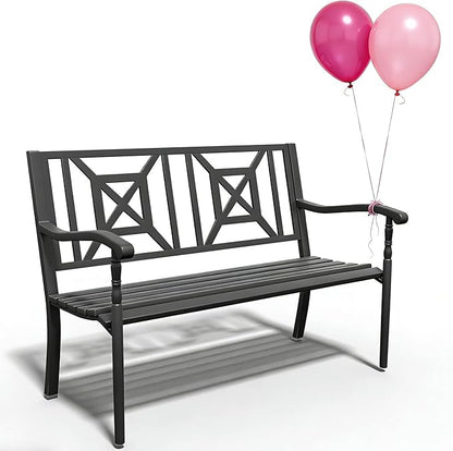 YLGJ&TIDY 50 Inches Garden Benches for Outdoor Patio Bench with Pattern Backrest Armrest Weatherproof Park Benches Metal Bench for Garden Park Porch Lawn Yard (BENCH05)