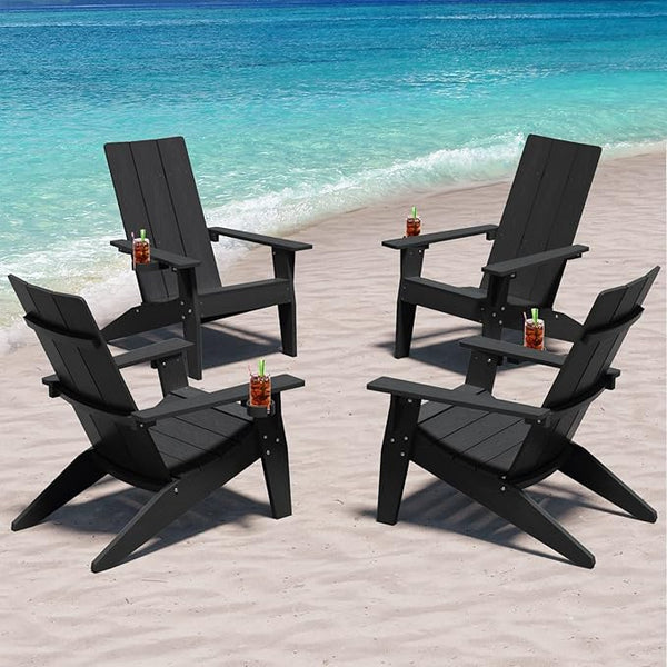 MXIMU Modern Adirondack Chairs Set of 4 Weather Resistant with Cup Holder Oversize Plastic Fire Pit Chairs Plastic - Photo 1