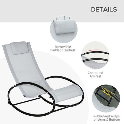 Outsunny Pool Lounger, Outdoor Rocking Lounge Chair for Sunbathing, Pool, Beach, Porch with Pillow and Cool Mesh, Sun Tanning Rocker, Grey