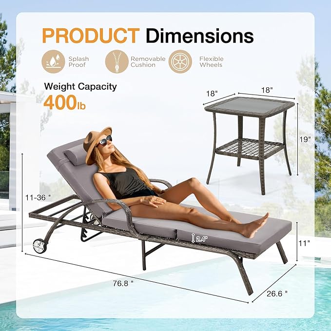 HOMREST Pool Lounge Chairs Set of 3 - Photo 2