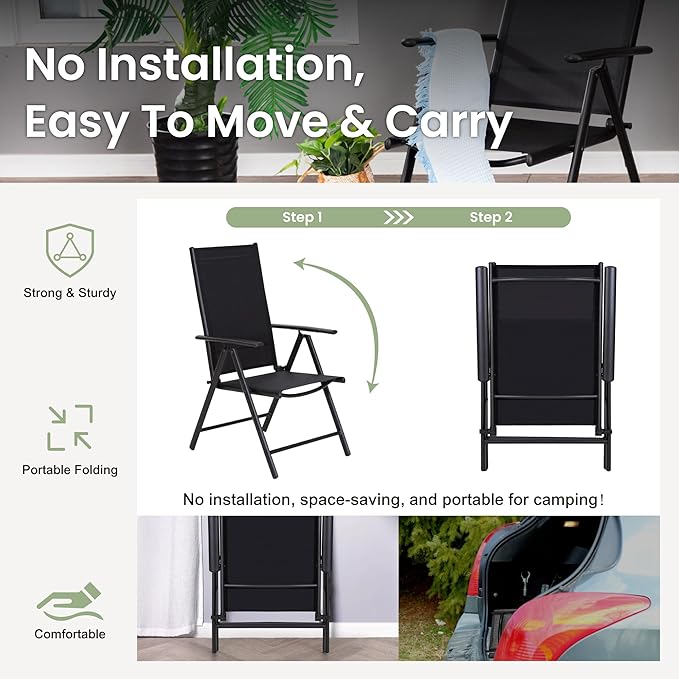 PHI VILLA Patio Folding Chairs Set of 4, Portable Outdoor Dining Chairs with Adjustable Backrest for Outside, Garden - Photo 3