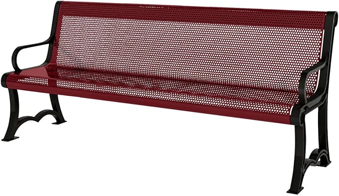 COATEDOUTDOORFURNITURE Coated Outdoor Furniture Heavy-Duty Outdoor Bench Thermoplastic Coated, Punched Steel, Commercial-Grade Garden Bench, Made in America (Portable with Back, 4 Ft, Burgundy)