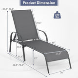 Giantex 2 Pack Patio Lounge Chair, Outdoor Chaise Lounge with 5 Adjustable Backrest, Sturdy Steel Frame - Photo 3
