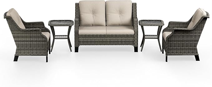 5 Piece Patio Furniture Set, 2-Seater Loveseat, 2 Chairs and 2 Side Tables - Photo 9