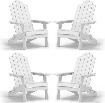MXIMU Folding Adirondack Chair for Outdoor: Easy to Assemble and Comfortable Adirondack Chairs Set of 4 - All Weather Composite Plastic Chair for Outside Fire Pit Patio Lawn Garden Backyard Use(White)