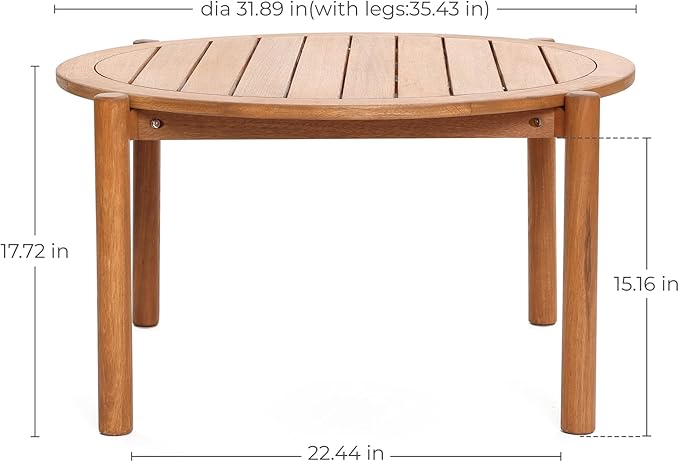 LuxenHome Outdoor Coffee Table, 32 Inch Natural Solid Wood Round Coffee Table - Photo 2