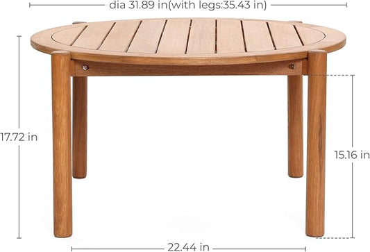 LuxenHome Outdoor Coffee Table, 32 Inch Natural Solid Wood Round Coffee Table, Modern Outdoor Tables for Balcony Backyard Deck Garden, Outside Patio Furniture