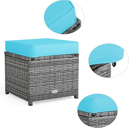 COSTWAY 7 PCS Wicker Outdoor Conversation Set, Patio Sectional Furniture Sofa Set with Table & Seat Cushions, Rattan Furniture Sets for Backyard Garden Poolside Porch, Turquoise