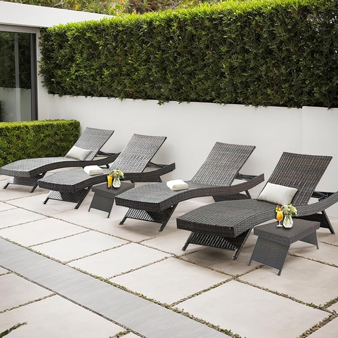 79'' Long Reclining 4 Chairs+ 2 Tables, Chaise Lounge Wicker Reclining Lounge Chair - Photo 1