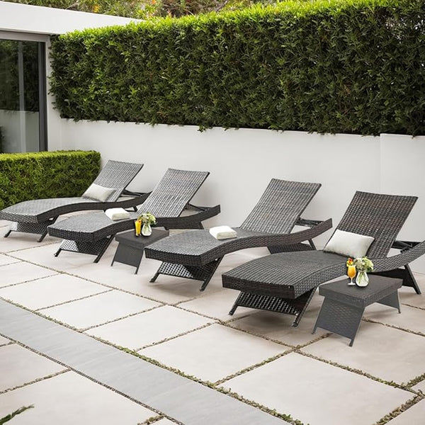 79'' Long Reclining 4 Chairs+ 2 Tables, Chaise Lounge Wicker Reclining Lounge Chair - Photo 1