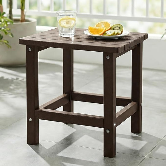 PASAMIC Adirondack Square Outdoor Side Table, HDPE Small Outdoor Table, Patio End Table for Patio, Pool, Backyard, Weather-Resistant (Brown)