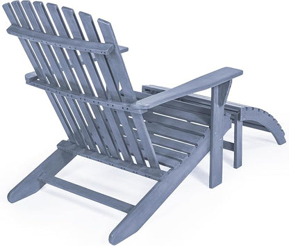 Eyely KDA1000E Zalenor 2-Piece Traditional Rustic Acacia Wood Adirondack Chair with Detachable Ottoman, Cashmere Blue