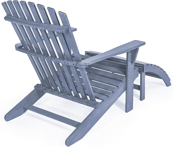JONATHAN Y ADK1000E Saranac 2-Piece Traditional Rustic Acacia Wood Adirondack Chair with Detachable Ottoman Classic, Coastal, Cottage, Vintage, Farmhouse, Cashmere Blue