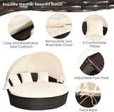 HAPPYGRILL Patio Round Daybed with Canopy, Outdoor Wicker Rattan Sectional Sofa with Coffee Table, Cushions - Photo 4