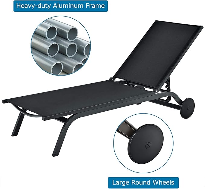 Tangkula Outdoor Aluminum Chaise Lounge, Patio Lounge Recliner Chair w/6 Adjustable Backrest - Photo 8